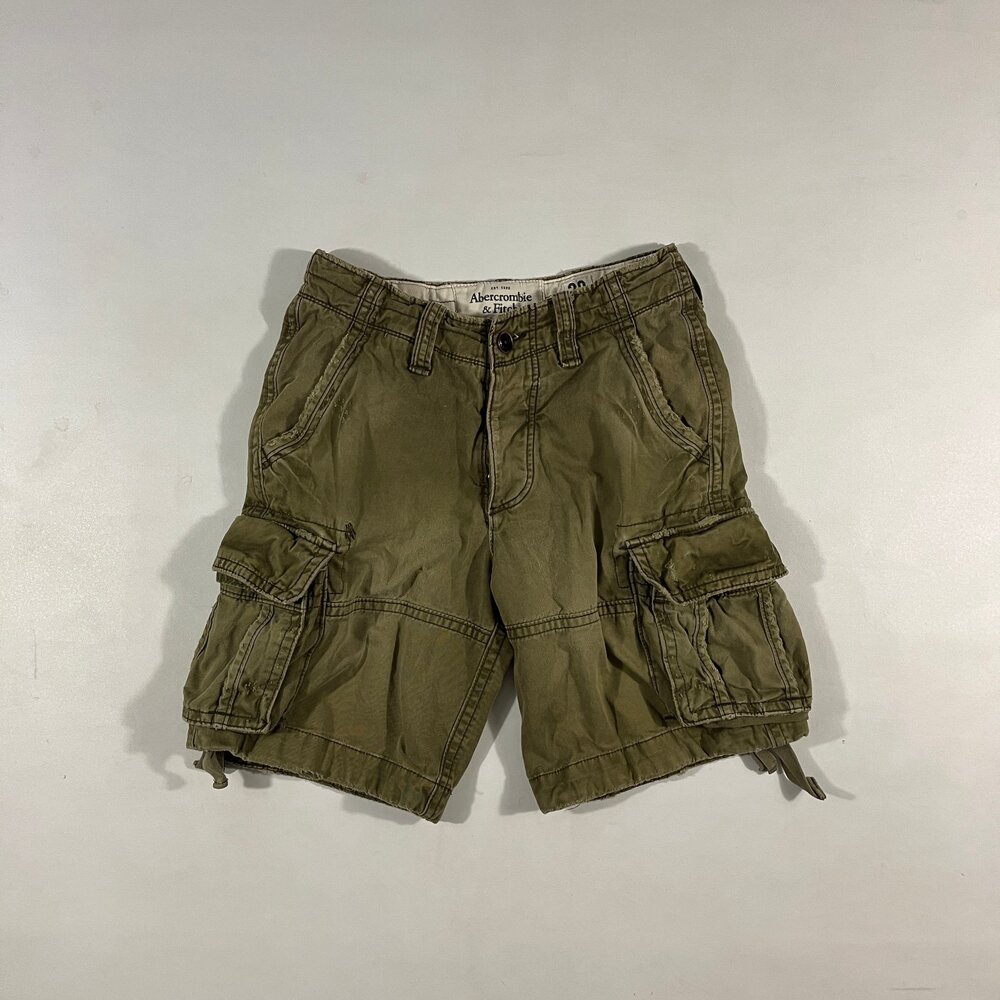 Vintage Y2K Abercrombie & Fitch Olive Green Heavyweight Military Cargo Shorts 30